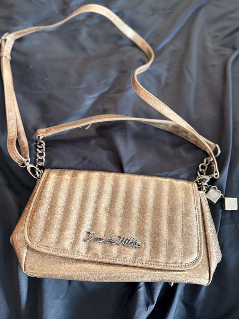 Lux de Ville Metallic Gold Quilted Crossbody Bag with Chain Strap